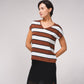 Maglione a righe a maniche corte con scollo a V