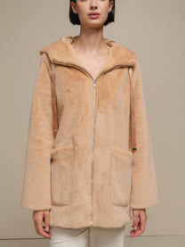 Cappotto in pile con cappuccio e zip