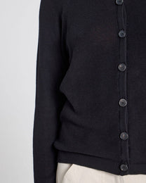 Cardigan Ella in cotone biologico a costine con bottoni, nero