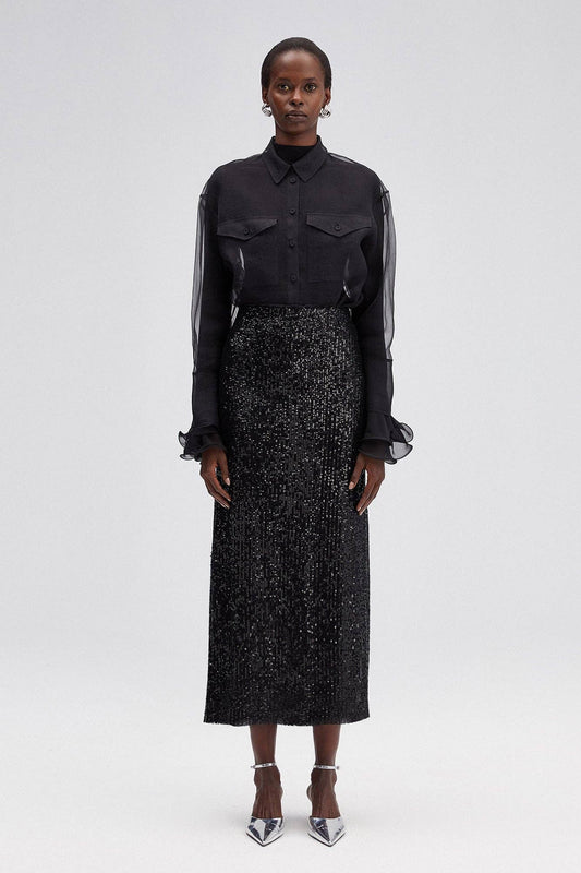 Gonna a tubino con paillettes nera