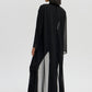 Tunica nera in chiffon con collo in velluto