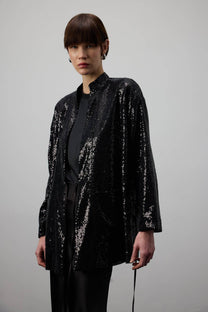 Kimono di paillettes nero con cintura