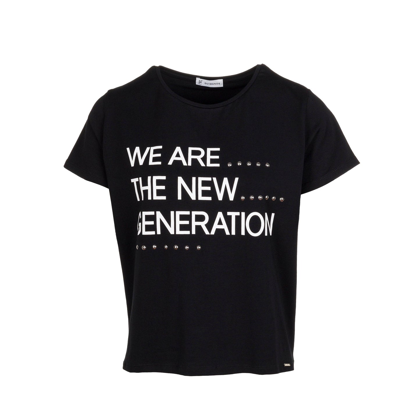 T-shirt “Siamo la nuova generazione” con stampa e borchie