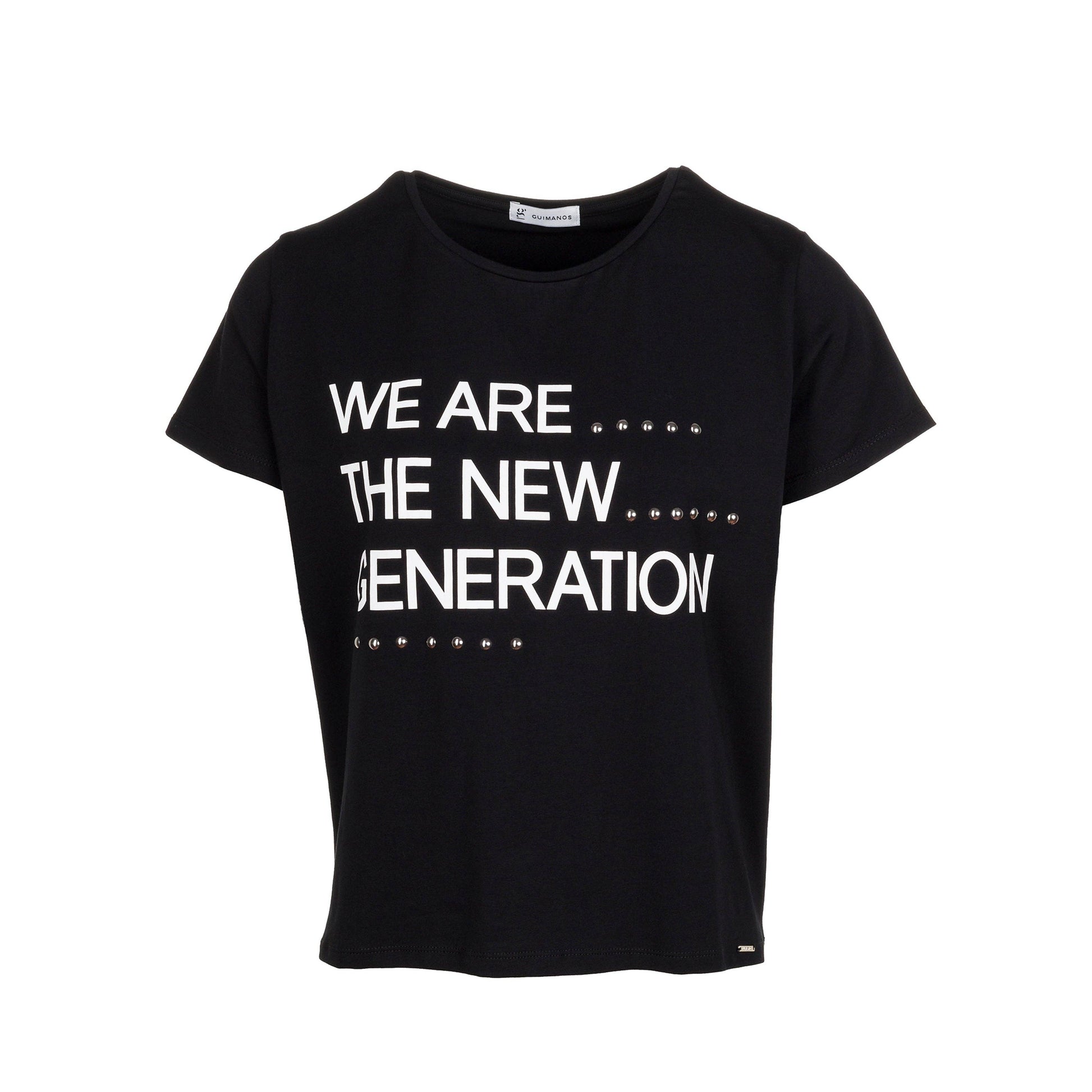 T-shirt “Siamo la nuova generazione” con stampa e borchie