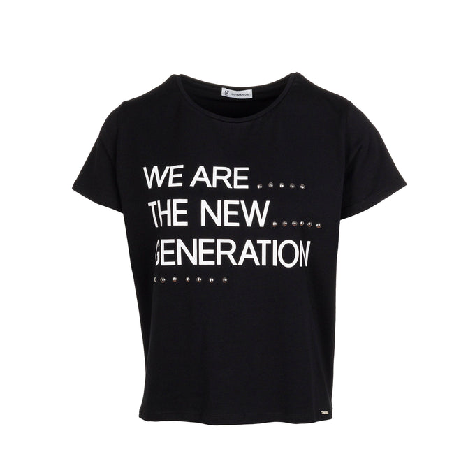 T-shirt “Siamo la nuova generazione” con stampa e borchie