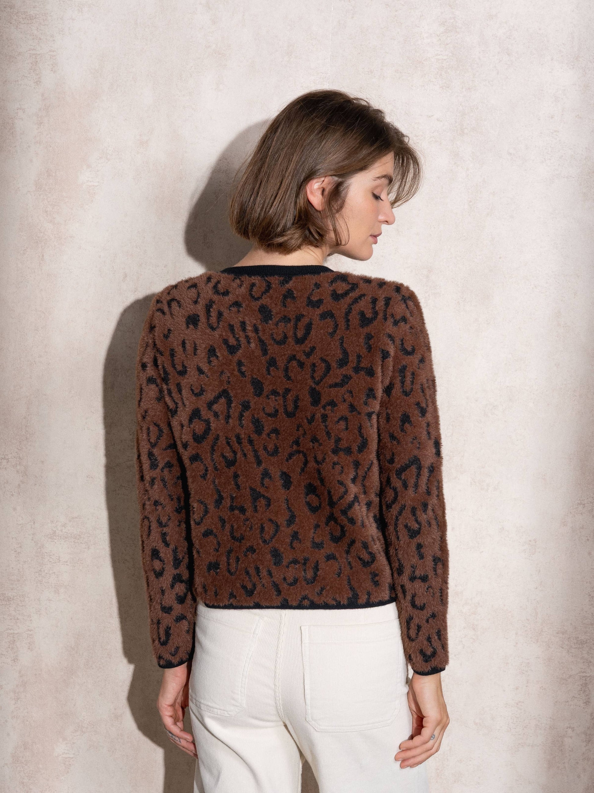 Cardigan in maglia animalier da donna