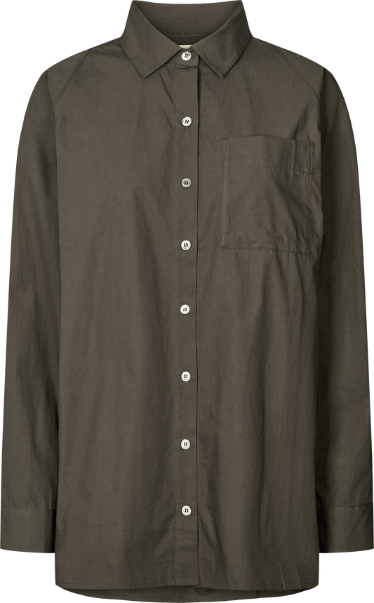 Camicia lunga in popeline con manica raglan