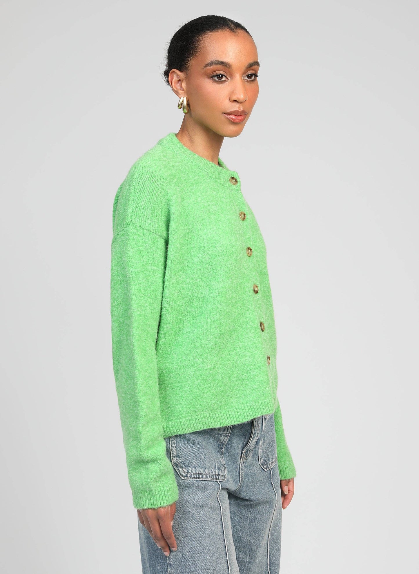 Cardigan corto in maglia verde con bottoni