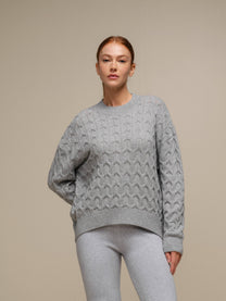 Maglione donna in maglia a trecce con filo luminoso