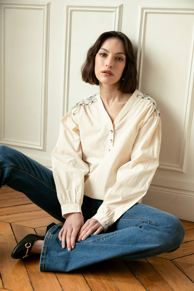 Blusa Trieste in cotone con ricami