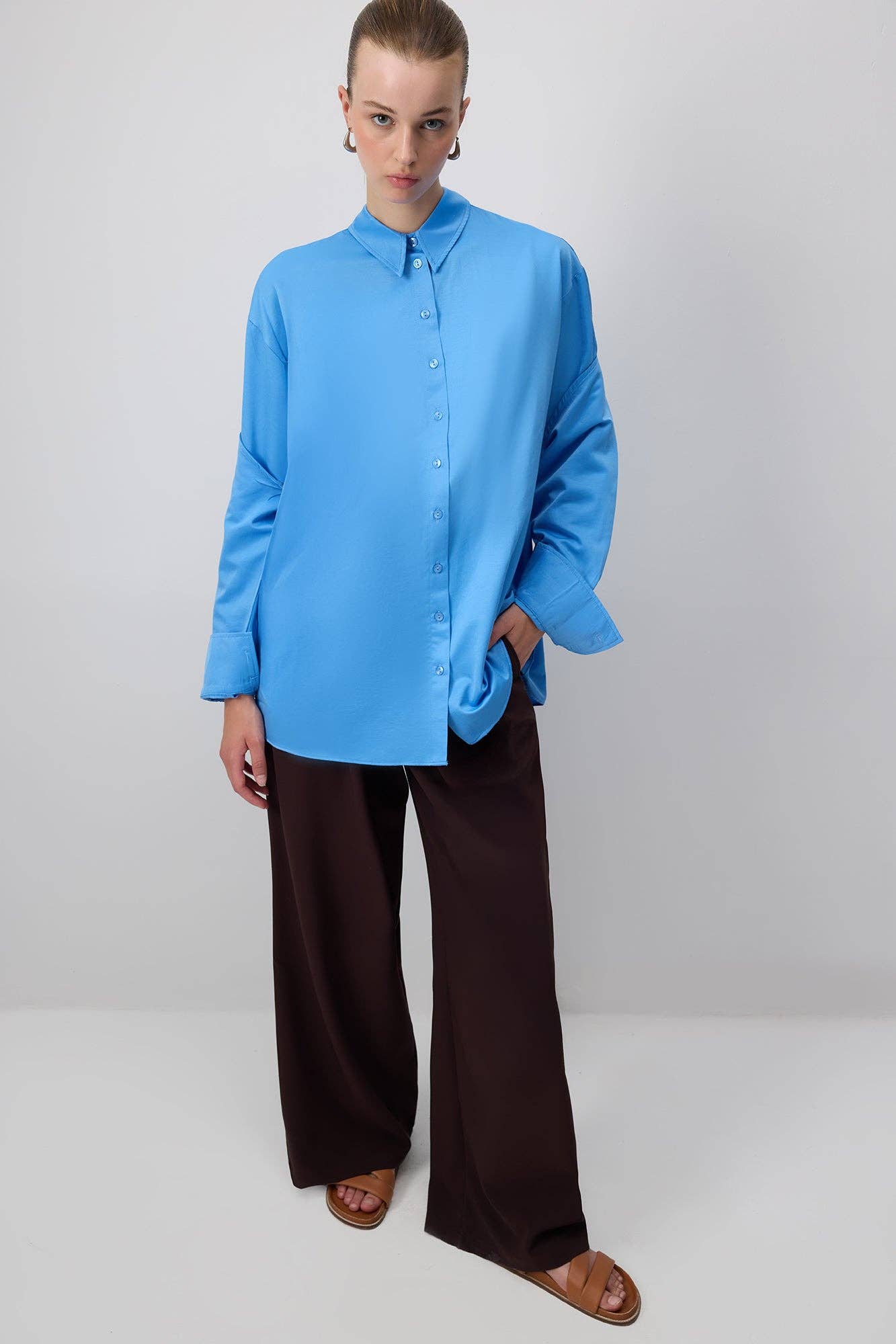 Camicia oversize in popeline blu