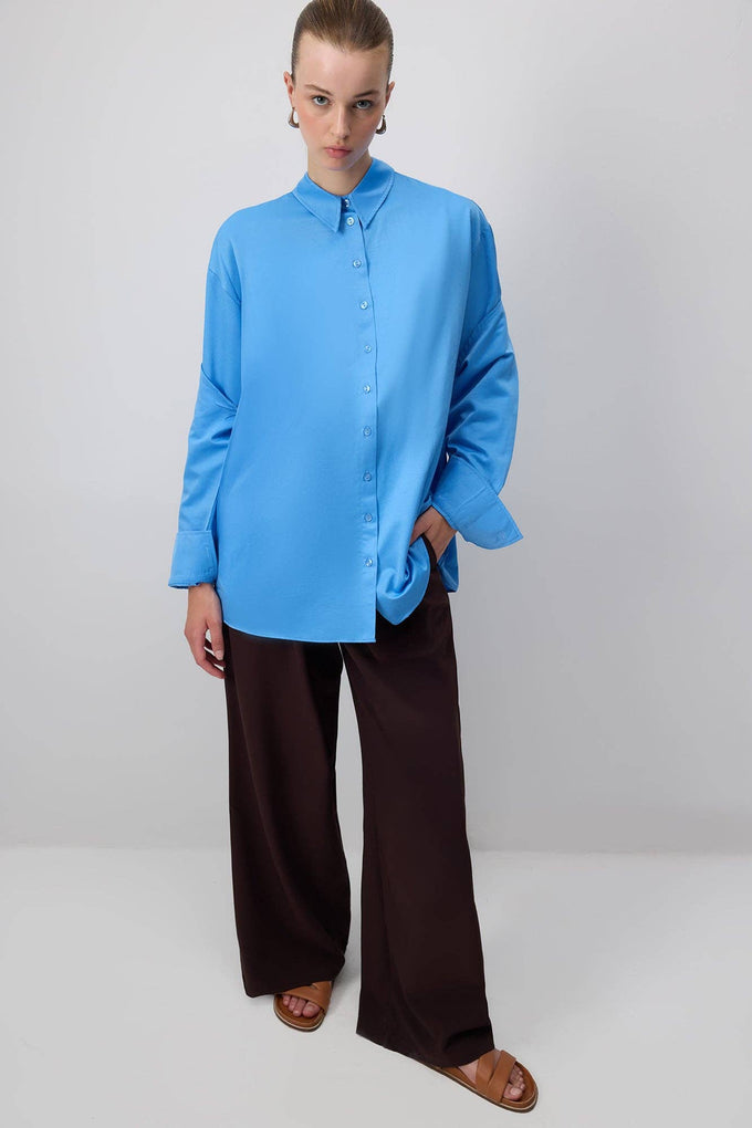 Camicia oversize in popeline blu