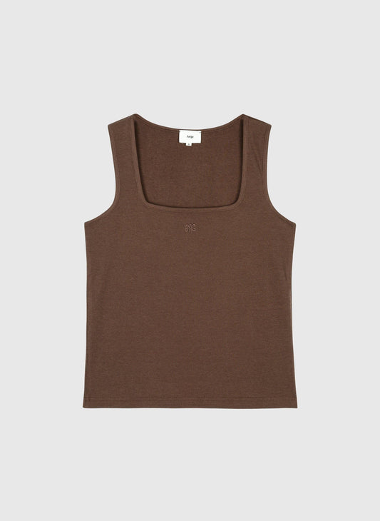 Canotta a coste color cioccolato con scollo quadrato
