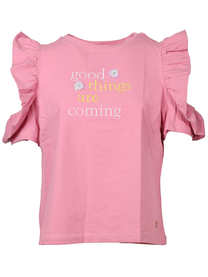 T-shirt con volant “Good Things Are Coming”