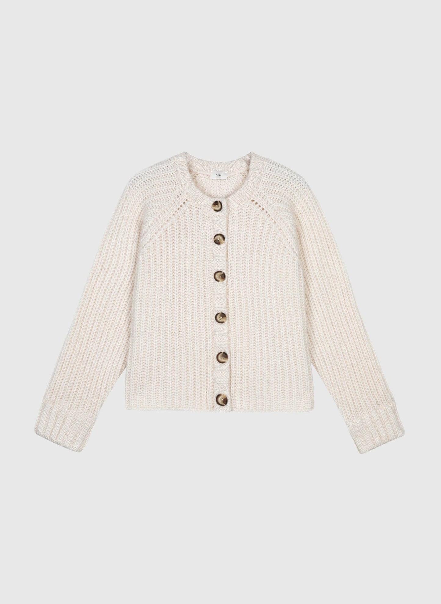 Cardigan in maglia calda écru con bottoni effetto corno