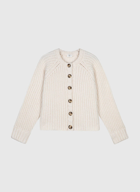 Cardigan in maglia calda écru con bottoni effetto corno