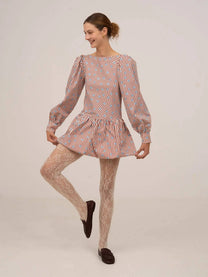 Abito mini a righe rosse con pois blu