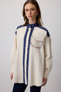 Camicia a contrasto in misto lino