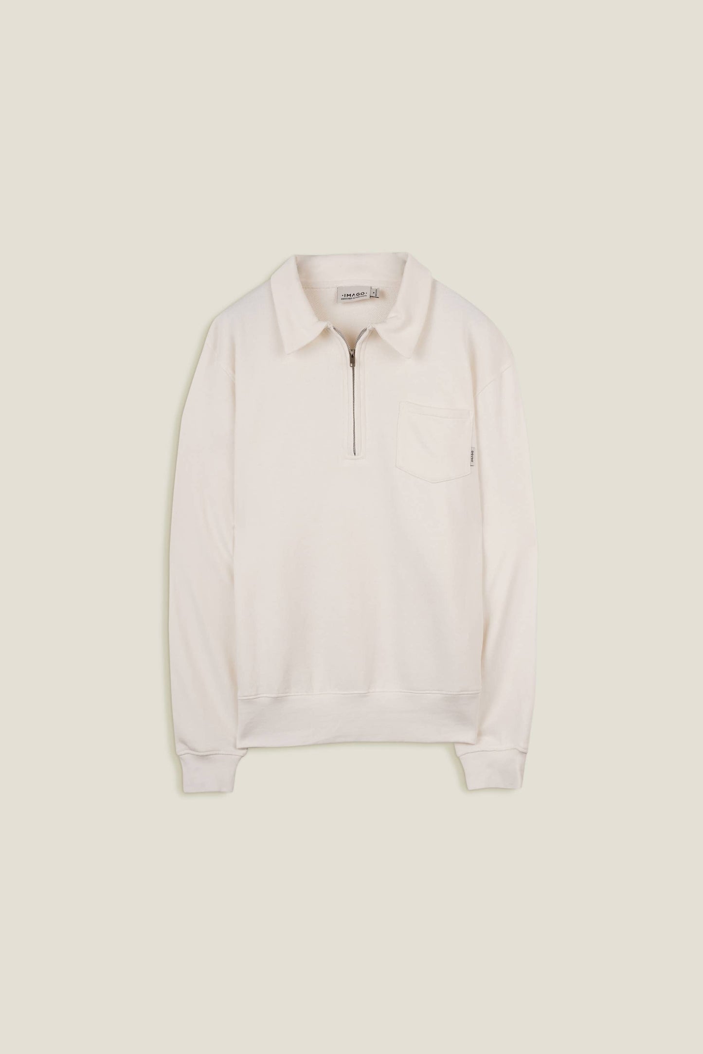 Felpa uomo off-white con zip e collo polo in cotone biologico