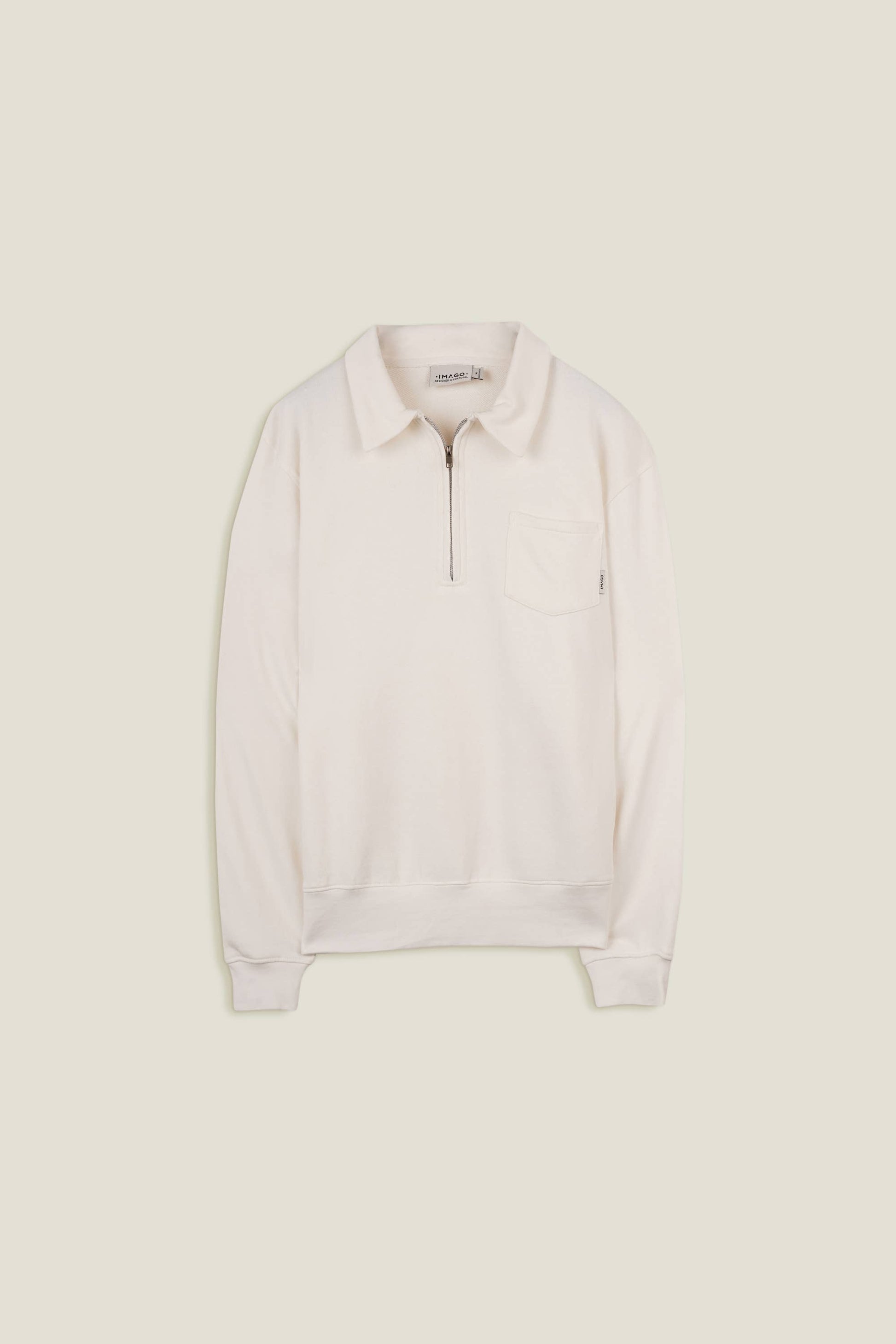 Felpa uomo off-white con zip e collo polo in cotone biologico