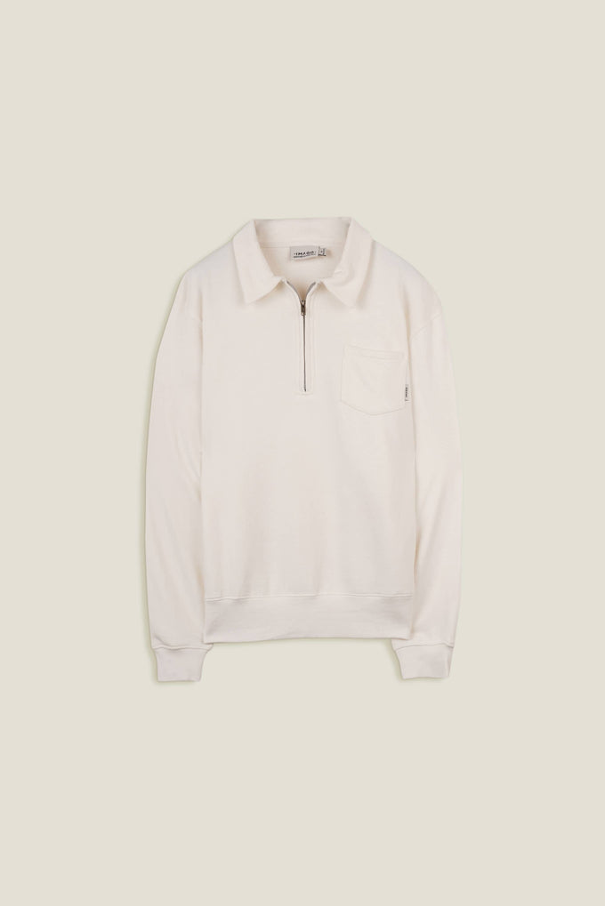 Felpa uomo off-white con zip e collo polo in cotone biologico