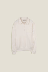 Felpa uomo off-white con zip e collo polo in cotone biologico