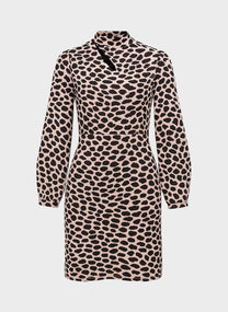 Abito corto Maluka con stampa animalier beige