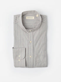 Camicia in flanella grigia a righe con collo alla coreana