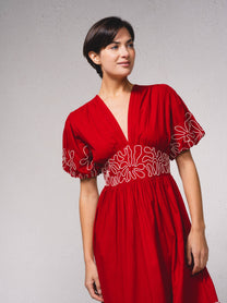 Abito midi in cotone con ricami