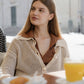 Cardigan polo in cotone fine all’uncinetto