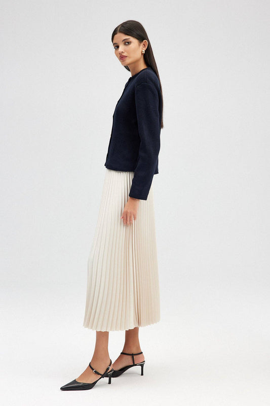 Cardigan corto blu navy con bottoni dorati
