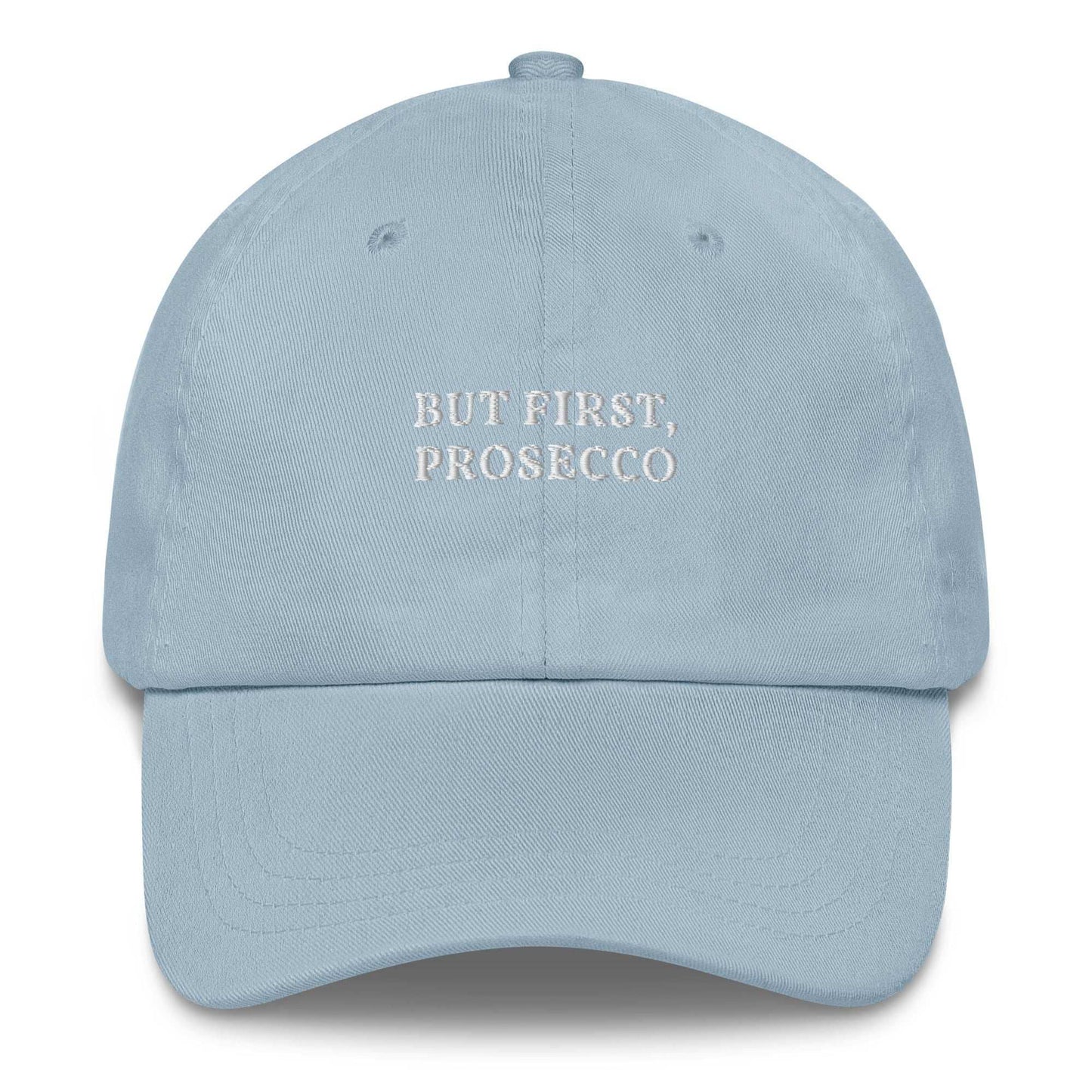 Cappellino da baseball “But First, Prosecco” ricamato