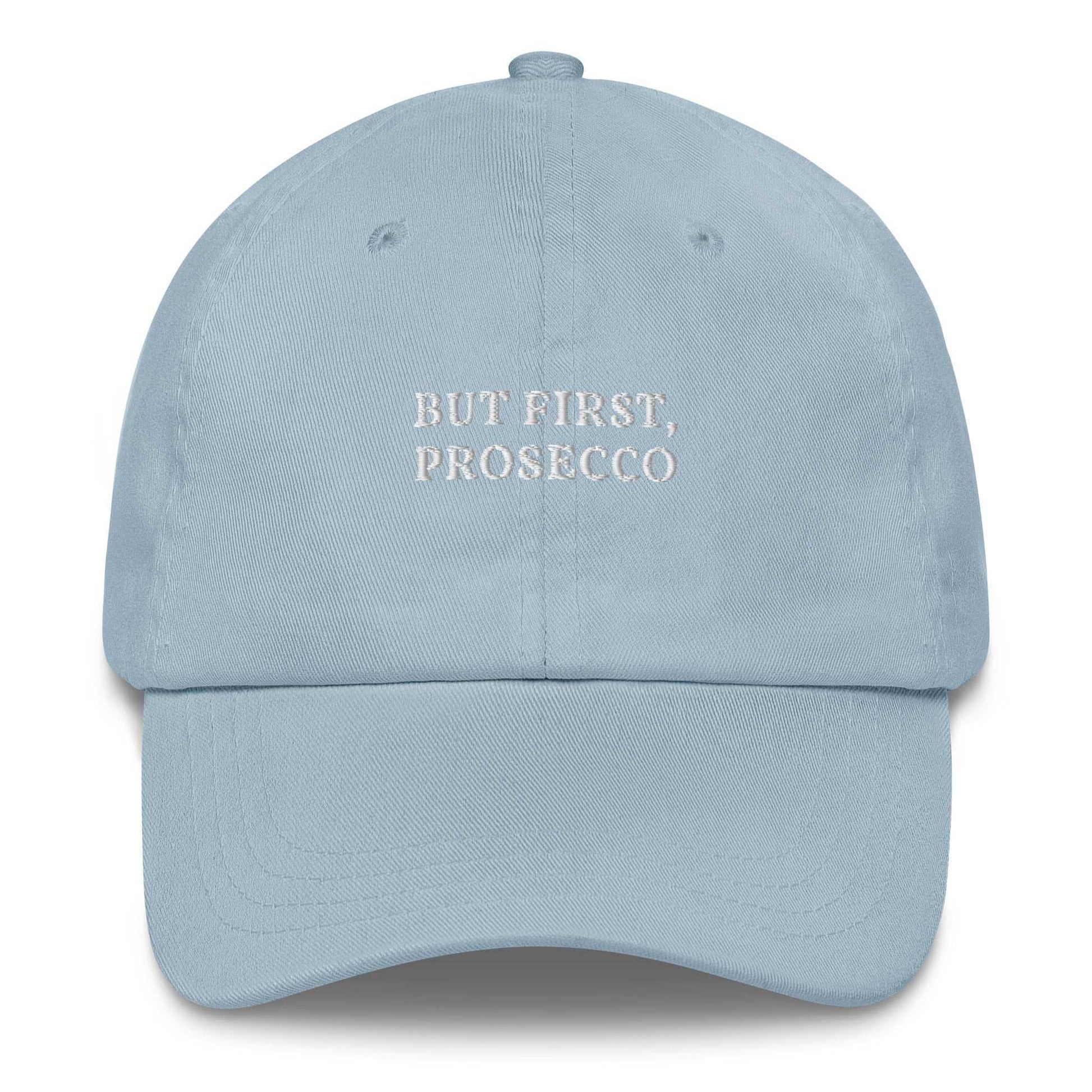 Cappellino da baseball “But First, Prosecco” ricamato