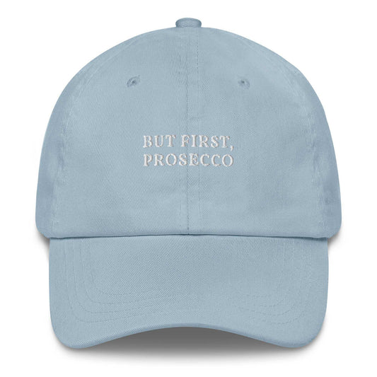 Cappellino da baseball “But First, Prosecco” ricamato