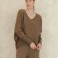 Maxi maglia con scollo a V in misto cashmere