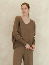 Maxi maglia con scollo a V in misto cashmere
