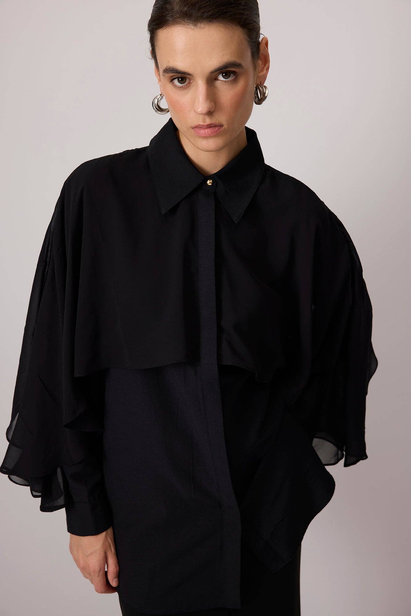 Camicia in popeline con dettaglio in chiffon