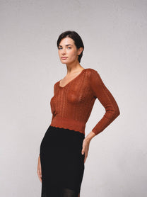 Maglione corto all’uncinetto con lurex