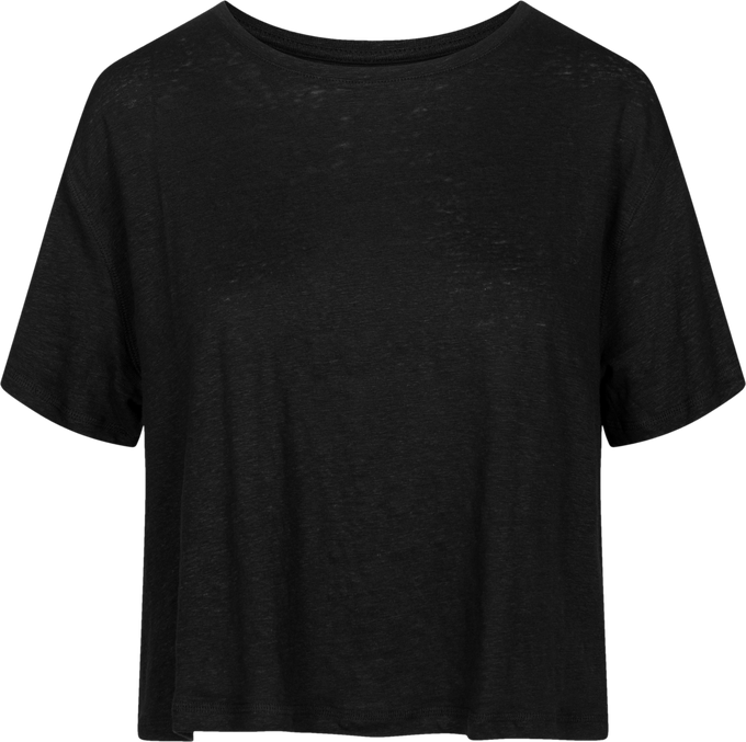 T-shirt in lino nera donna a girocollo