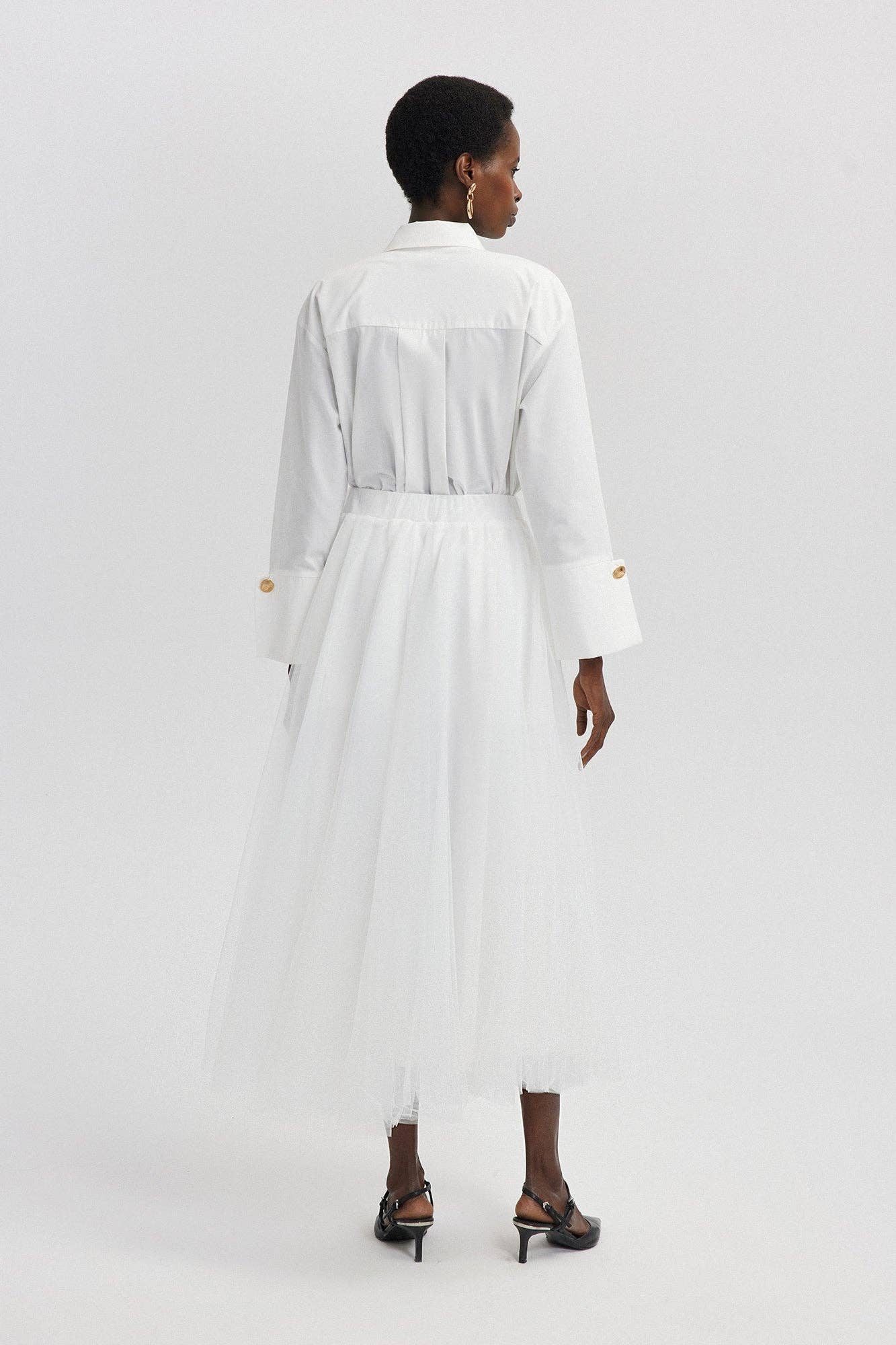 Gonna maxi in tulle a strati bianca con vita elastica