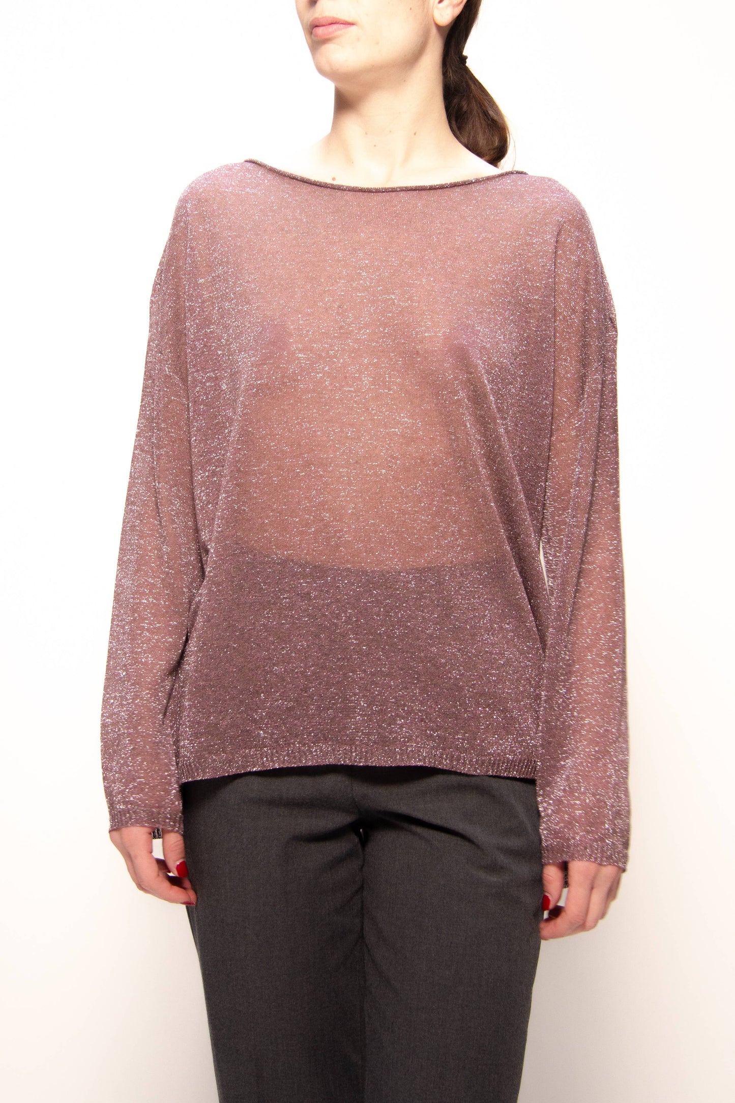 Pullover glitter con scollo a barca