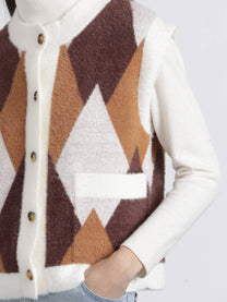 Gilet in maglia jacquard a rombi con bottoni