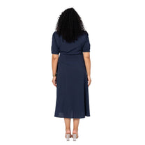 Abito lungo estivo plus size in cotone e lino blu navy
