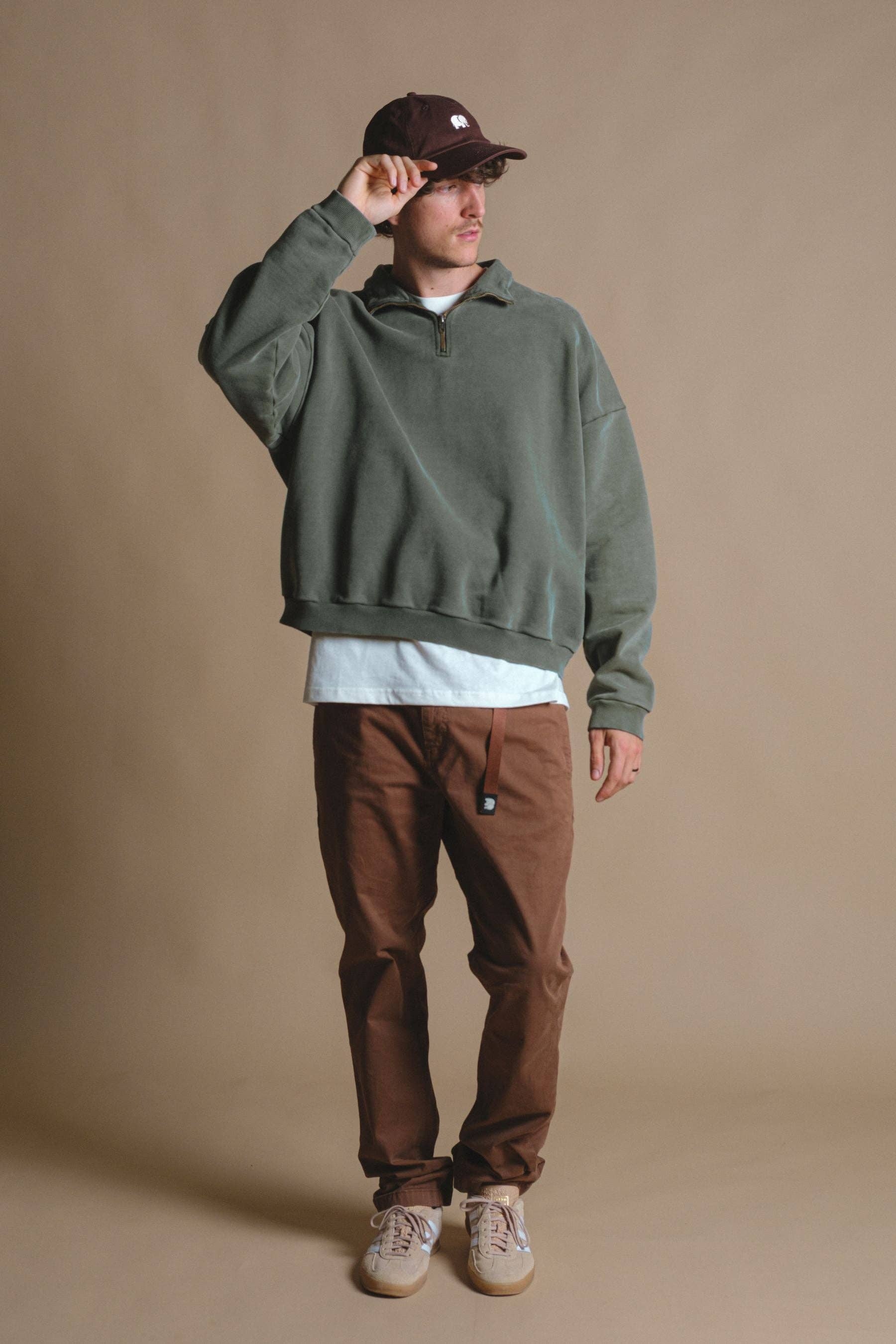 Maglione oversize super pesante con zip a un quarto verde Kombu