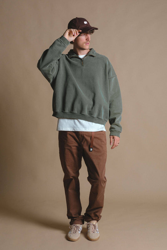 Maglione oversize super pesante con zip a un quarto verde Kombu