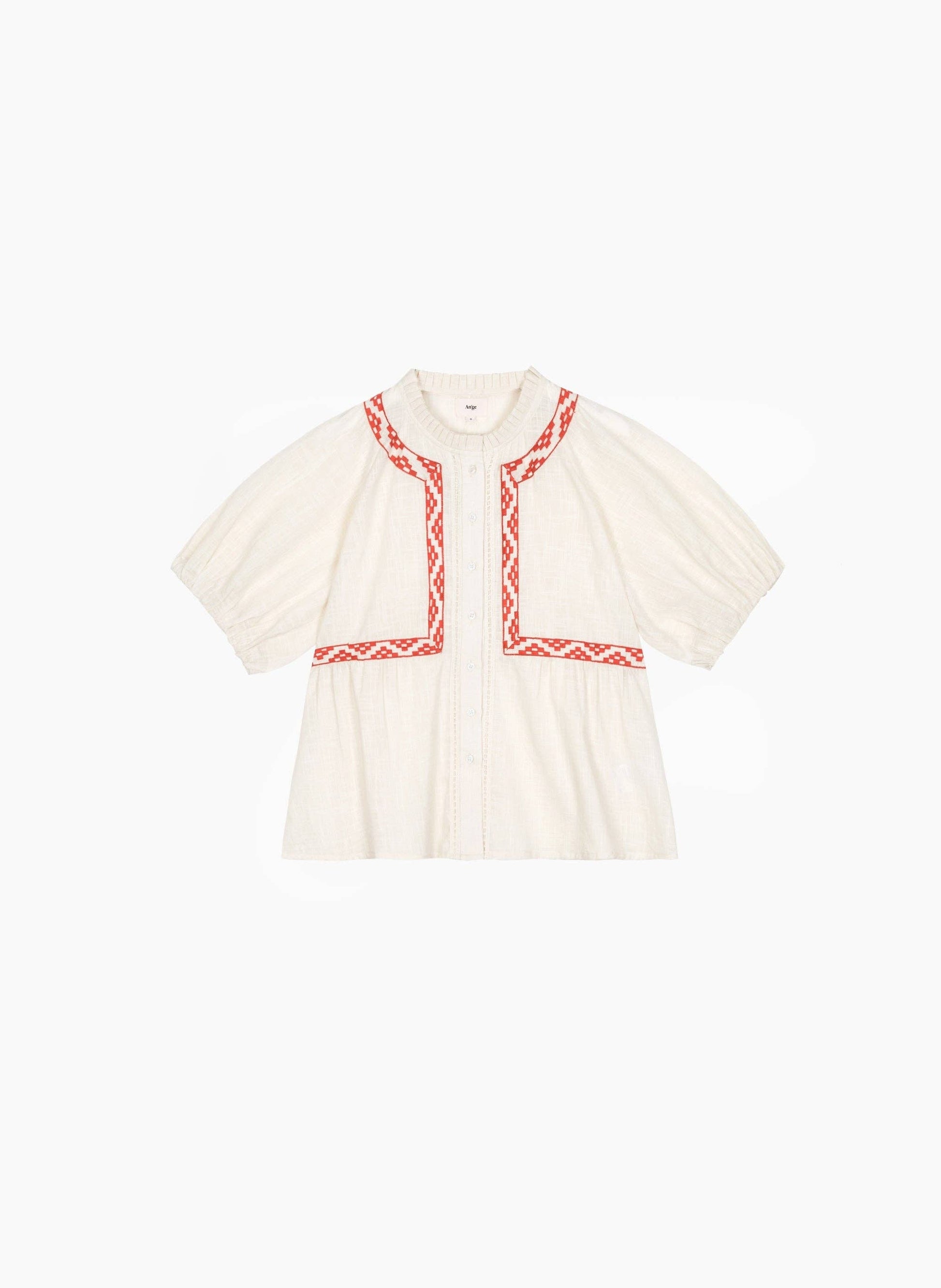 Camicia ecru SIAMANY in voile di cotone con ricamo
