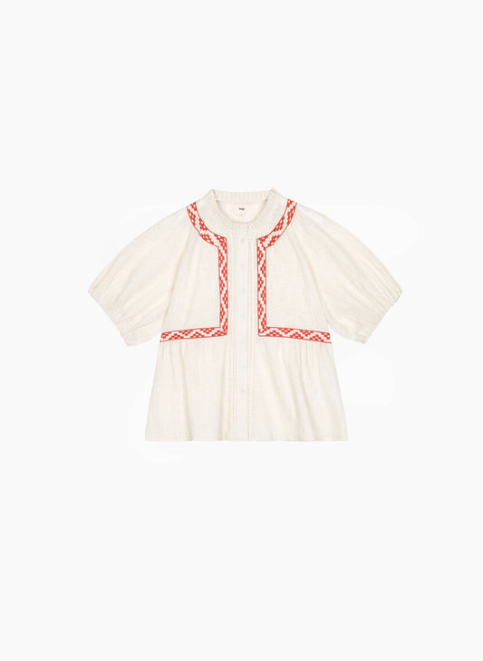 Camicia ecru SIAMANY in voile di cotone con ricamo