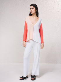Giacca in maglia color block con scollo a V