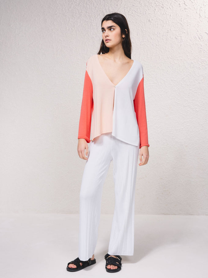 Giacca in maglia color block con scollo a V