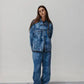 Giacca corta in denim con incisione laser
